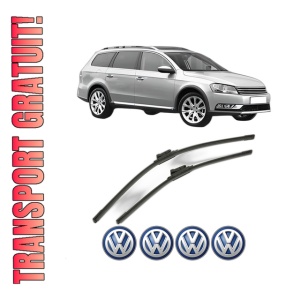 Set stergatoare Volkswagen PASSAT ALLTRACK B7 (365) din 2012-2014, pentru parbriz auto, 2 bucati, Bosch Aerotwin, din cauciuc siliconat rezistent, 4 Stickere Auto Volkswagen