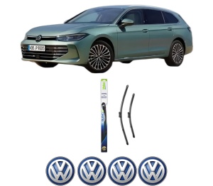 Set stergatoare Volkswagen PASSAT B9 Variant (CJ5) din 2023-2024, pentru parbriz auto, 2 bucati, Valeo Silencio, din cauciuc siliconat rezistent, 4 Stickere Auto Volkswagen v34662