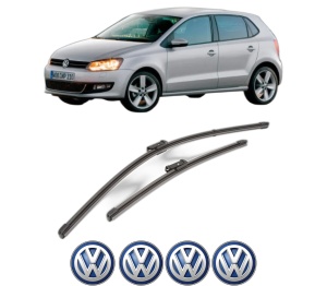 Set stergatoare Volkswagen POLO Van V (6R1, 6C1) din 2009-2017, pentru parbriz auto, 2 bucati, Valeo Silencio Xtrm, din cauciuc siliconat rezistent, 4 Stickere Auto Volkswagen v38622