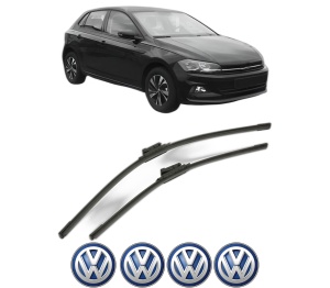 Set stergatoare Volkswagen POLO VI (AW1, BZ1, AE1) din 2017-2021, pentru parbriz auto, 2 bucati, Bosch Aerotwin, din cauciuc siliconat rezistent, 4 Stickere Auto Volkswagen v53037