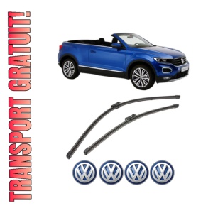 Set stergatoare Volkswagen T-ROC Convertible (AC7, AC8) din 2019-2020, pentru parbriz auto, 2 bucati, Valeo Silencio Xtrm, din cauciuc siliconat rezistent, 4 Stickere Auto Volkswagen