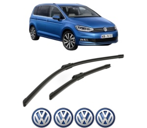 Set stergatoare Volkswagen TOURAN (5T1) din 2015-2022, pentru parbriz auto, 2 bucati, Bosch Aerotwin, din cauciuc siliconat rezistent, 4 Stickere Auto Volkswagen v53877