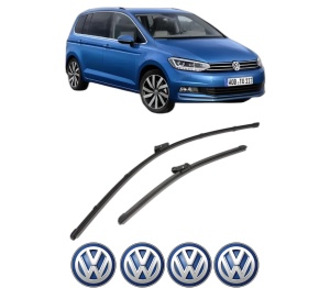 Set stergatoare Volkswagen TOURAN (5T1) din 2015-2022, pentru parbriz auto, 2 bucati, Valeo Silencio, din cauciuc siliconat rezistent, 4 Stickere Auto Volkswagen v35082