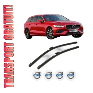 Set stergatoare VOLVO V60 II (225) din 2018-2023, pentru parbriz auto, 2 bucati, Valeo Silencio AquaBlade, din cauciuc siliconat rezistent, 4 Stickere Auto VOLVO