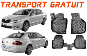 Skoda Superb II B6 2008-2015 Set 4 covorase auto din cauciuc tip tavita premium line 3D accesorii pentru autoturismul tau - masina v242951