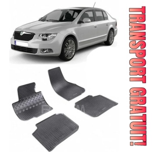 Skoda Superb II, Sedan, fabricat din 06.2008 - 04.2015, set covorase auto dedicate, din cauciuc 100% Premium
