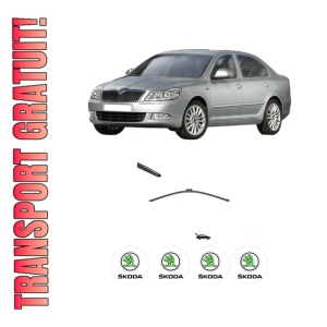 Stergator lamela spate SKODA Octavia II (1Z3) din 2004 - 2013, pentru luneta auto, Valeo Silencio, din cauciuc siliconat rezistent, 4 Stickere Auto SKODA