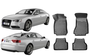 Audi A5 I 2007-2016 Set 4 covorase auto din cauciuc tip tavita premium line 3D - Img 2