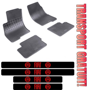 Covorase Fiat Grande Punto, Hatchback, din 10.2005 - 08.2018 si set 4 stickere protectie praguri Fiat