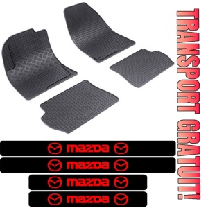 Covorase Mazda 2 I, Hatchback, din 2002 - 08.2007 si set 4 stickere protectie praguri Mazda