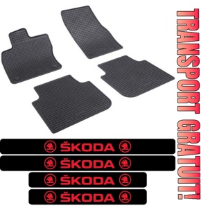 Covorase Skoda Kodiaq, SUV, din 03.2017 - prezent si set 4 stickere protectie praguri Skoda