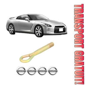 Cui carlig remorcare, tractare auto NISSAN GT-R (R35) din 2007-2011, Otel, Cri-Flo, 4 Stickere cu NISSAN