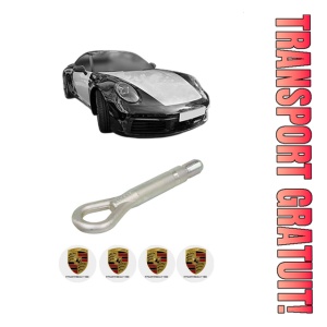 Cui carlig remorcare, tractare auto PORSCHE 911 (992) din 2019-2024, Otel, Cri-Flo, 4 Stickere cu PORSCHE