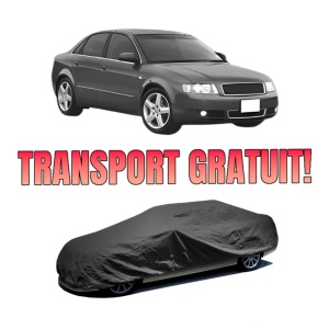 Husa tip prelata auto AUDI A4 B6 (8E2) din 2000-2004, Culoare Negru, material textil impermeabil, rezistanta la intemperii praf UV, CARPASSION Husa Protectie, 4 Stickere auto cu AUDI