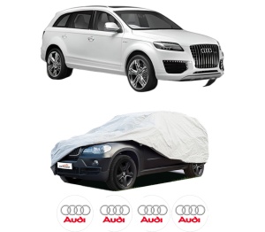 Husa tip prelata auto AUDI Q7 Van (4LB) din 2006-2015, Culoare Gri, material textil impermeabil, rezistanta la intemperii praf UV, CARPASSION Husa Protectie, 4 Stickere auto cu AUDI - Img 2