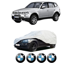 Husa tip prelata auto BMW X3 (E83) din 2003-2011, Culoare Gri, material textil impermeabil, rezistanta la intemperii praf UV, CARPASSION Husa Protectie, 4 Stickere auto cu BMW - Img 2