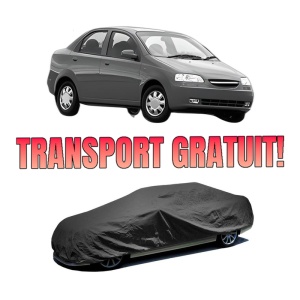 Husa tip prelata auto CHEVROLET AVEO / KALOS Saloon (T200) din 2003-2008, Culoare Negru, material textil impermeabil, rezistanta la intemperii praf UV, CARPASSION Husa Protectie, 4 Stickere auto cu CHEVROLET
