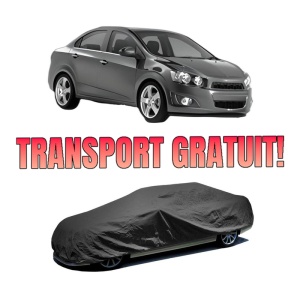 Husa tip prelata auto CHEVROLET AVEO Saloon (T300) din 2011-2015, Culoare Negru, material textil impermeabil, rezistanta la intemperii praf UV, CARPASSION Husa Protectie, 4 Stickere auto cu CHEVROLET