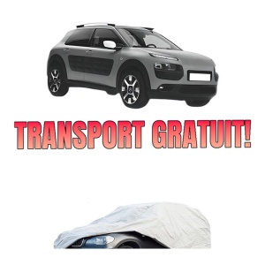 Husa tip prelata auto CITROEN C4 CACTUS din 2014-2018, Culoare Gri, material textil impermeabil, rezistanta la intemperii praf UV, CARPASSION Husa Protectie, 4 Stickere auto cu CITROEN