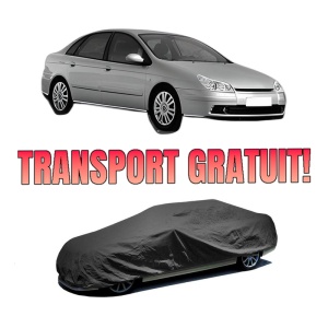 Husa tip prelata auto CITROEN C5 II (RC_) din 2004-2008, Culoare Negru, material textil impermeabil, rezistanta la intemperii praf UV, CARPASSION Husa Protectie, 4 Stickere auto cu CITROEN
