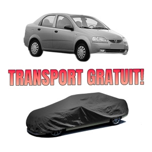 Husa tip prelata auto DAEWOO KALOS Saloon (KLAS) din 2002-2004, Culoare Negru, material textil impermeabil, rezistanta la intemperii praf UV, CARPASSION Husa Protectie, 4 Stickere auto cu DAEWOO