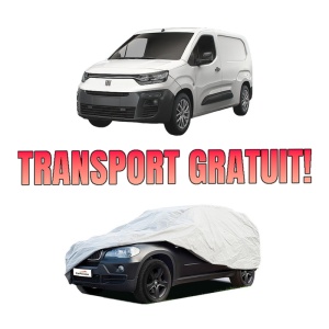 Husa tip prelata auto FIAT DOBLO Box Body/MPV (510_, 511_) din 2022-2023, Culoare Gri, material textil impermeabil, rezistanta la intemperii praf UV, CARPASSION Husa Protectie, 4 Stickere auto cu FIAT