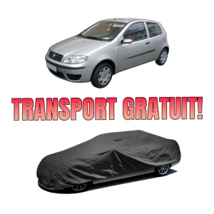 Husa tip prelata auto FIAT PUNTO Hatchback Van (188_) din 2000-2009, Culoare Negru, material textil impermeabil, rezistanta la intemperii praf UV, CARPASSION Husa Protectie, 4 Stickere auto cu FIAT