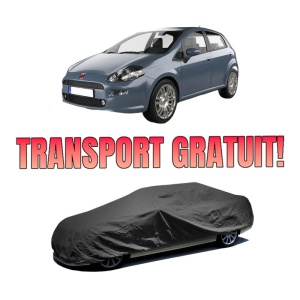 Husa tip prelata auto FIAT PUNTO Hatchback Van (199_) din 2009-2012, Culoare Negru, material textil impermeabil, rezistanta la intemperii praf UV, CARPASSION Husa Protectie, 4 Stickere auto cu FIAT