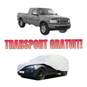 Husa tip prelata auto FORD RANGER (ET) din 2006-2012, Culoare Gri, material textil impermeabil, rezistanta la intemperii praf UV, CARPASSION Husa Protectie, 4 Stickere auto cu FORD