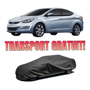 Husa tip prelata auto HYUNDAI ELANTRA V Saloon (MD, UD) din 2010-2016, Culoare Negru, material textil impermeabil, rezistanta la intemperii praf UV, CARPASSION Husa Protectie, 4 Stickere auto cu HYUNDAI