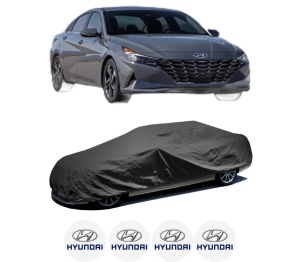Husa tip prelata auto HYUNDAI ELANTRA VII Saloon (CN7) din 2020, Culoare Negru, material textil impermeabil, rezistanta la intemperii praf UV, CARPASSION Husa Protectie, 4 Stickere auto cu HYUNDAI - Img 2