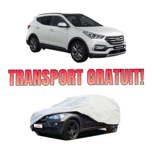 Husa tip prelata auto HYUNDAI SANTA FE IV SUV Van (TM) din 2018-2020, Culoare Gri, material textil impermeabil, rezistanta la intemperii praf UV, CARPASSION Husa Protectie, 4 Stickere auto cu HYUNDAI