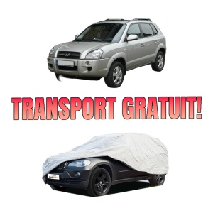 Husa tip prelata auto HYUNDAI TUCSON SUV Van (JM) din 2004-2010, Culoare Gri, material textil impermeabil, rezistanta la intemperii praf UV, CARPASSION Husa Protectie, 4 Stickere auto cu HYUNDAI
