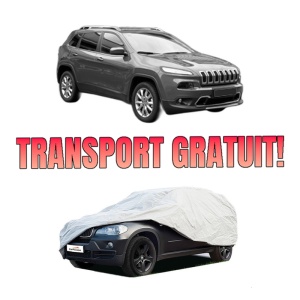 Husa tip prelata auto JEEP CHEROKEE (KL) din 2013-2018, Culoare Gri, material textil impermeabil, rezistanta la intemperii praf UV, CARPASSION Husa Protectie, 4 Stickere auto cu JEEP