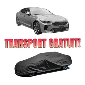Husa tip prelata auto KIA STINGER (CK) din 2017-2018, Culoare Negru, material textil impermeabil, rezistanta la intemperii praf UV, CARPASSION Husa Protectie, 4 Stickere auto cu KIA