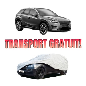 Husa tip prelata auto MAZDA CX-5 Van (KE_) din 2015-2017, Culoare Gri, material textil impermeabil, rezistanta la intemperii praf UV, CARPASSION Husa Protectie, 4 Stickere auto cu MAZDA