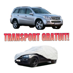 Husa tip prelata auto MERCEDES-BENZ GL-CLASS (X164) din 2006-2012, Culoare Gri, material textil impermeabil, rezistanta la intemperii praf UV, CARPASSION Husa Protectie, 4 Stickere auto cu MERCEDES-BENZ