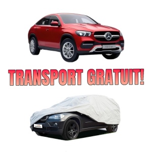 Husa tip prelata auto MERCEDES-BENZ GLE Coupe (C167) din 2019-2023, Culoare Gri, material textil impermeabil, rezistanta la intemperii praf UV, CARPASSION Husa Protectie, 4 Stickere auto cu MERCEDES-BENZ