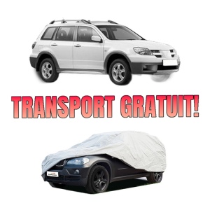 Husa tip prelata auto MITSUBISHI OUTLANDER I (CU_W) din 2001-2007, Culoare Gri, material textil impermeabil, rezistanta la intemperii praf UV, CARPASSION Husa Protectie, 4 Stickere auto cu MITSUBISHI