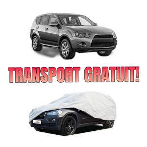 Husa tip prelata auto MITSUBISHI OUTLANDER III (GG_W, GF_W, ZJ, ZL, ZK) din 2012-2022, Culoare Gri, material textil impermeabil, rezistanta la intemperii praf UV, CARPASSION Husa Protectie, 4 Stickere auto cu MITSUBISHI