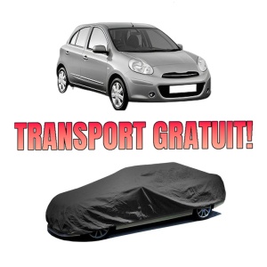 Husa tip prelata auto NISSAN MICRA IV (K13K, K13KK) din 2010-2015, Culoare Negru, material textil impermeabil, rezistanta la intemperii praf UV, CARPASSION Husa Protectie, 4 Stickere auto cu NISSAN