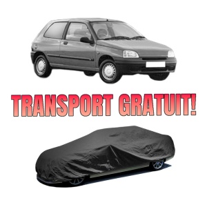 Husa tip prelata auto RENAULT CLIO II Hatchback Van (SB0/1/2_) din 1998-2010, Culoare Negru, material textil impermeabil, rezistanta la intemperii praf UV, CARPASSION Husa Protectie, 4 Stickere auto cu RENAULT