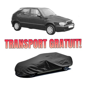 Husa tip prelata auto SKODA FELICIA II (6U1) din 1998-2001, Culoare Negru, material textil impermeabil, rezistanta la intemperii praf UV, CARPASSION Husa Protectie, 4 Stickere auto cu SKODA