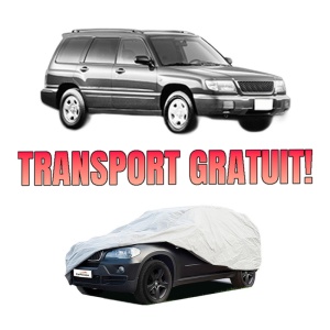 Husa tip prelata auto SUBARU FORESTER (SF_) din 1997-2002, Culoare Gri, material textil impermeabil, rezistanta la intemperii praf UV, CARPASSION Husa Protectie, 4 Stickere auto cu SUBARU