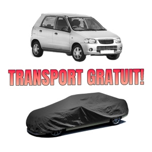 Husa tip prelata auto SUZUKI ALTO VI (FF, HA24_) din 2002-2008, Culoare Negru, material textil impermeabil, rezistanta la intemperii praf UV, CARPASSION Husa Protectie, 4 Stickere auto cu SUZUKI