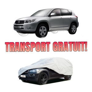 Husa tip prelata auto TOYOTA RAV 4 III (_A3_) din 2005-2013, Culoare Gri, material textil impermeabil, rezistanta la intemperii praf UV, CARPASSION Husa Protectie, 4 Stickere auto cu TOYOTA