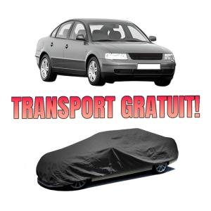 Husa tip prelata auto Volskwagen PASSAT B5 (3B2) din 1996-2000, Culoare Negru, material textil impermeabil, rezistanta la intemperii praf UV, CARPASSION Husa Protectie, 4 Stickere auto cu Volskwagen