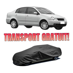Husa tip prelata auto Volskwagen POLO IV Saloon (9A4, 9A2, 9N2, 9A6) din 2002-2012, Culoare Negru, material textil impermeabil, rezistanta la intemperii praf UV, CARPASSION Husa Protectie, 4 Stickere auto cu Volskwagen