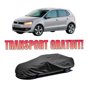 Husa tip prelata auto Volskwagen POLO Van V (6R1, 6C1) din 2009-2017, Culoare Negru, material textil impermeabil, rezistanta la intemperii praf UV, CARPASSION Husa Protectie, 4 Stickere auto cu Volskwagen