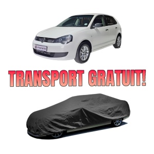 Husa tip prelata auto Volskwagen POLO VIVO Hatchback (6S1, 6S3) din 2010-2019, Culoare Negru, material textil impermeabil, rezistanta la intemperii praf UV, CARPASSION Husa Protectie, 4 Stickere auto cu Volskwagen